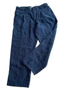Sundance Amaya Pinstripe Linen Pants Womens SZ 12 Waistband Tab Dark Knight - Picture 1 of 11
