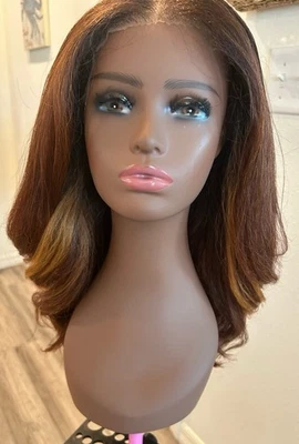 Peluca frontal de encaje mezcla cabello humano en capas, rojo cobre Foto 1 de 4