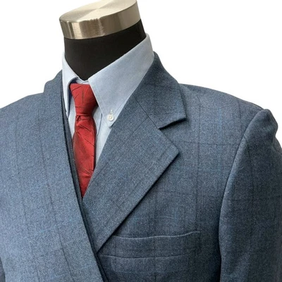 2pc 40R; 32x27.5” Vtg Suit Jacket Sport Coat Blazer Pants Windowpane Plaid Mens - Image 1 of 4