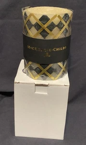 MacKenzie Childs Gold Black Argyle 4” Pillar Candle Beeswax New - Picture 1 of 5