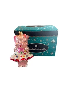Christopher Radko Rare HTF “Porka Dot” Pink Pig Glass Christmas Ornament W/Box - Picture 1 of 7