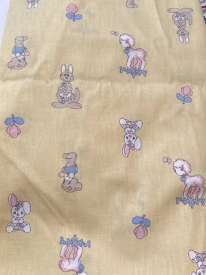 Precious Moments Sheep Teddy Bears Bunnies on Yellow Spectrix Fabric Paragon 5Y - Image 1 of 4