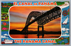 Panama Canal Sunset Behind The Thatcher Ferry Bridge Vintage Postcard