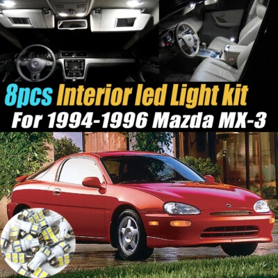 Paquete de kit de bombillas LED interiores súper blancas para automóvil de 8 piezas para Mazda MX-3 1994-1996 Foto 1 de 4