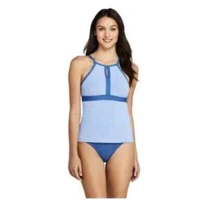 Lands end Keyhole high neck modest tankini top Sz 14 blue stripe seersucker new - Picture 1 of 1