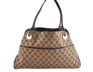 Authentic GUCCI Eclipse Shoulder Tote Bag GG Canvas Leather 121023 Brown 3665M - Picture 1 of 10