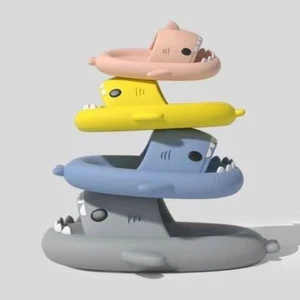 Fun Shark Slides Water Kids Thick Sole Non Slip Shower Slippers Indoor & Outdoor - Picture 1 of 19