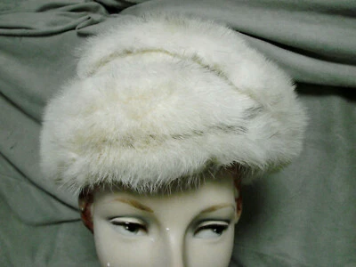 Vintage 50s 60s Turban Hat Ivory CROSS MINK FUR Toque Felt VGC - Image 1 of 4