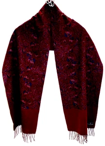 Ermenegildo Zegna Cashmere Paisley & Floral Scarf Shawl - Solid Burgundy Fringe - Picture 1 of 10