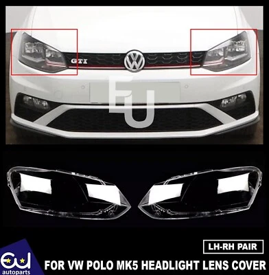 PAR IZQUIERDO DERECHO FARO LENTE CUBIERTA LÁMPARA PARA VOLKSWAGEN POLO MK5 2010-2017 Foto 1 de 4