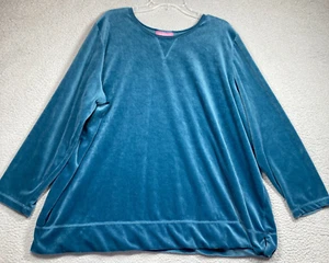 Woman Within Pullover Damen 2X Blau Grün Samt Velour Pulli Oberteil Freizeit - Bild 1 von 12