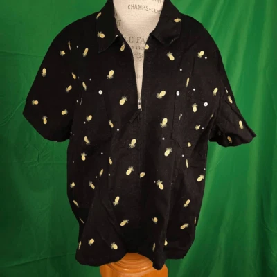 NWT Quacker Factory Black Embroidered Pineapple Short Sleeve Full Zip Jacket 3X - Image 1 of 4