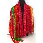 Multicolor Tie Dye Shawl Wrap Scarf Colorful Fringe 62" X 42" Silk Like