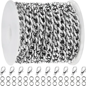 Rollo de cadena de eslabones cubanos de 16 pies 6 mm de plata de acero inoxidable cadenas de collar para joyero - Imagen 1 de 12