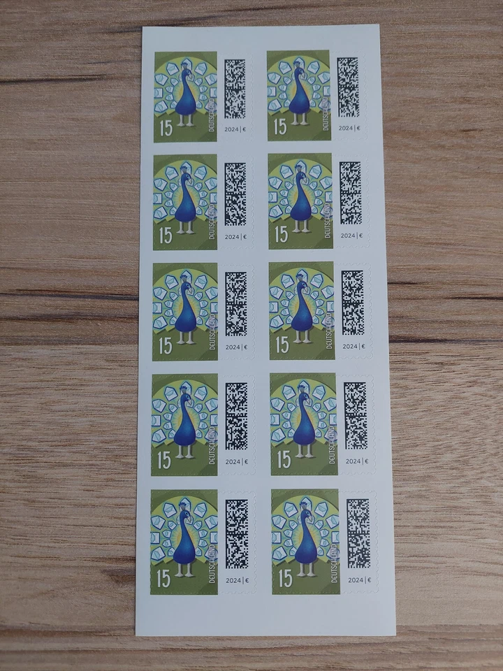 Briefmarken,Ergänzungsmarken,Briefpfau,5 Bögen a 10 Stück 0,15 €,selbstklebend - Bild 1 von 1