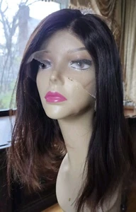 LACE TOP WIG S/M CAP HUMAN RUSSIAN HAIR KOSHER JEWISH OMBRE BROWN 15" - Picture 1 of 12