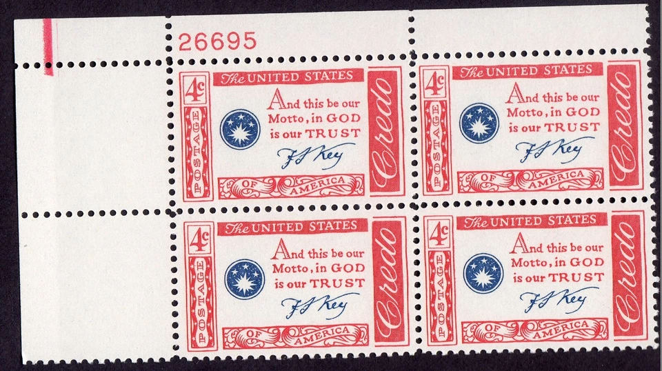 Scott #1142 Credo - Francis Scott Key Plate Block of 4 Stamps - MNH P#26695 - Image 1 of 2