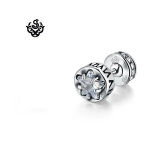 Silver stud crystal earring stainless steel cross star double side wear SINGLE - Picture 1 of 2
