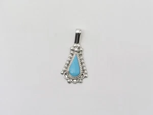 Native American Zuni Sterling Silver & Kingman Turquoise Handmade Pendant - Picture 1 of 7
