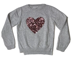 Preowned- Primark Long Sleeve Slim Fit Heart Sequins Sweater Girls (Size 8-9Y) - Picture 1 of 6