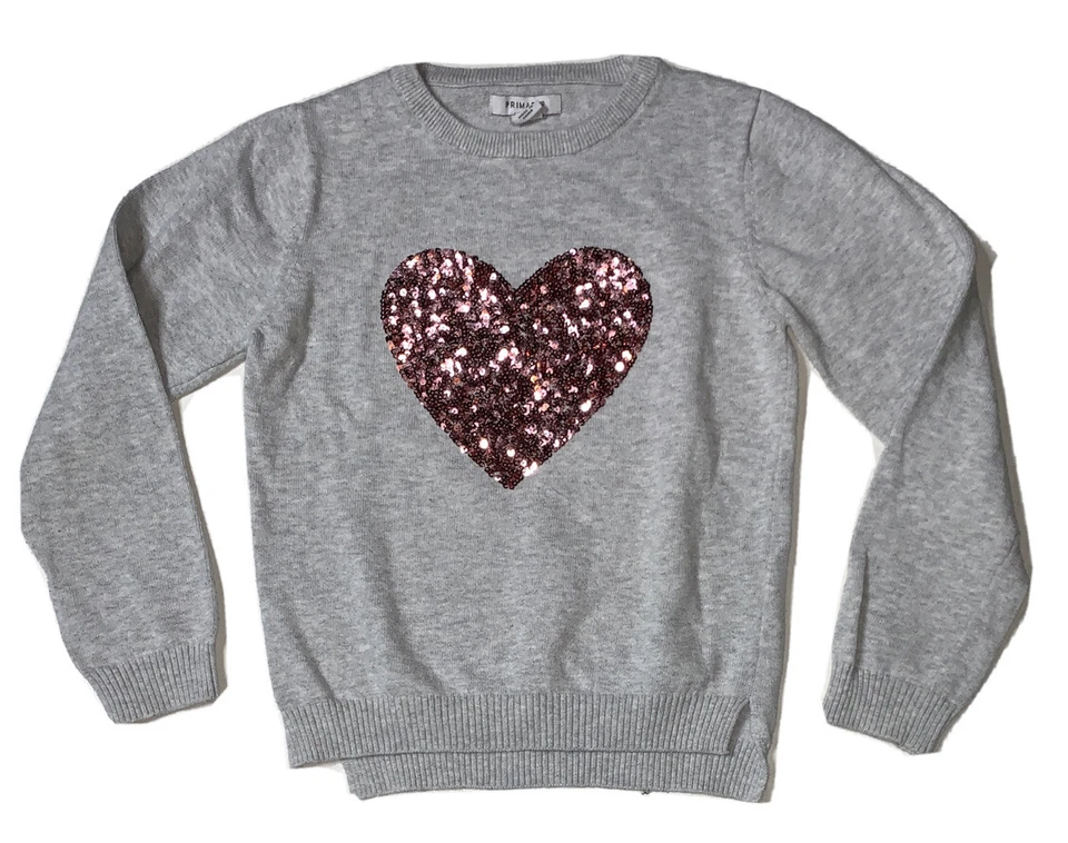 Preowned- Primark Long Sleeve Slim Fit Heart Sequins Sweater Girls (Size 8-9Y) - Image 1 of 4