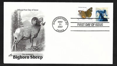 #4140 17c Big Horn Sheep -  ArtCraft FDC Coil +#4000 Common Buckeye Butterfly - Image 1 of 2