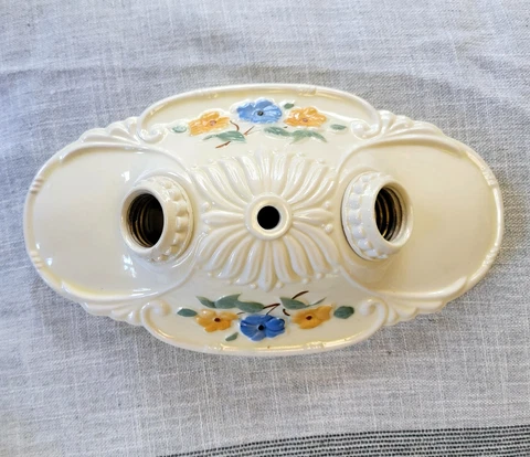 Porcelier Porcelain Ceramic 2 Light Fixture Ceiling Bathroom Floral  Art Deco Cover