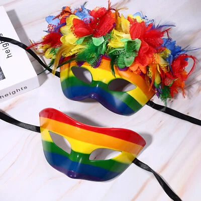 Couple Women Women Easter Carnival Rainbow Masquerade Floral Festival Party Mask - Image 1 of 4