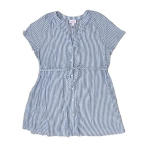 Isabel Maternity Blue White Stripe Button Up ShortSleeve Lightweight Rayon Top S - Picture 1 of 3