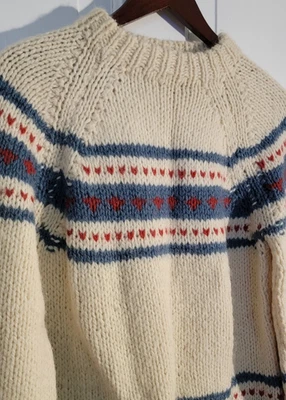 De Colección Grueso Tejido a Mano Isla Justa Suéter de Lana Nórdica Corazones Pullover Cuello Redondo Med Foto 1 de 4