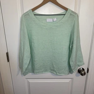 Martha Stewart 100% Linen Oversized Blouse Cropped Mint Green Size Large Boho - Picture 1 of 6
