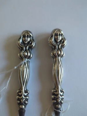 Antiguo juego de cortador de cutículas de lima de uñas de plata esterlina Art Nouveau rostro de mujer  Foto 1 de 4