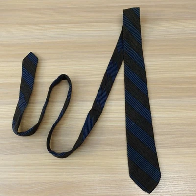 Vintage Slim Skinny Tie Mens Blue Black Regimental Stripe Wool MOD 70s PARK LANE - Image 1 of 4