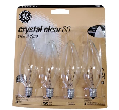 GE Decorative Candelabra Bulbs 60W Crystal Clear 27298 Vintage Style 4-Pack - Image 1 of 4