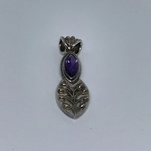 Vintage 925 Sterling Silver Amethyst Pendant Estate 1.5” - Picture 1 of 5