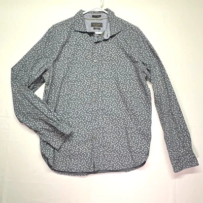 Camisa de vestir de mezclilla y flores manga larga calce ajustado azul pizarra con botones para hombre L Foto 1 de 4