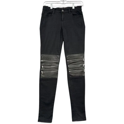 Pantalones ajustados marca J Hewson negros con múltiples cremalleras paneles de cuero talla 24 Foto 1 de 4