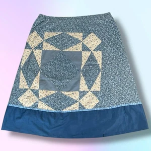 VTG Patchwork Reversible Quilted Blue Skirt Handmade 33” Medium Cottagecore - Picture 1 of 12
