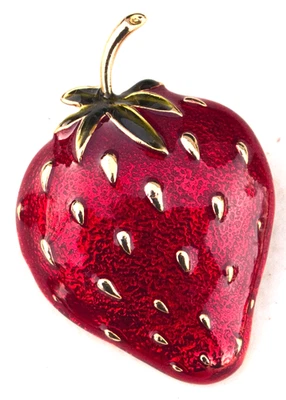Broche/Pin Esmalte Rojo Brillante Fresa Tono Dorado Foto 1 de 2