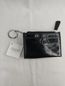 NEW! Coach Pat Mini Skinny ID Case Card Wallet Keyring Silver/Black 3 Pockets - Picture 1 of 7