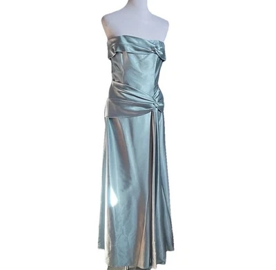 Maxi Vestido Formal Jessica McClintock Para Mujer 10 Azul Hielo Sin Tirantes Satén Cremallera Foto 1 de 4