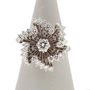 Pre-Owned White Gold Diamond Swirl Cluster Cocktail Ring - Picture 1 of 5