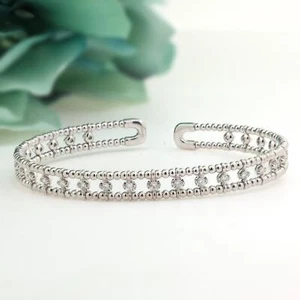 0.70 TW Diamond Cuff Bangle Bracelet 14K White Gold Size 6.75" Ladies Estate - Picture 1 of 7