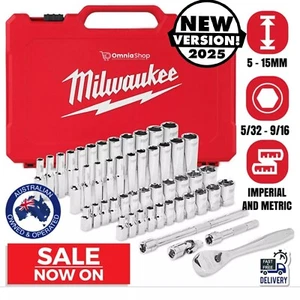 MILWAUKEE 50pce 1/4" Drive Ratchet & Socket SAE (Imperial & Metric) Set 48229004 - Picture 1 of 9
