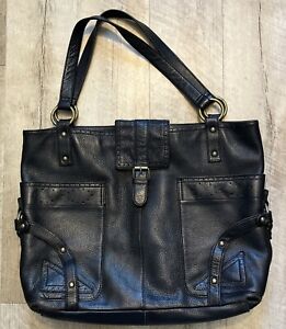 Hobo International Large Tote Bag Purse Black Leather Double Handle + Dust Bag