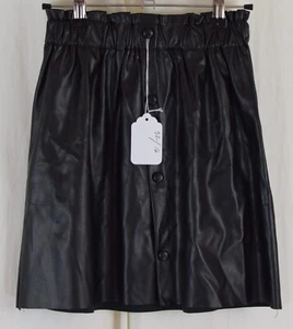 MakeMeChic Girls Pleated Leather A Line Skater Mini Skirt Black SIze 9Y - Picture 1 of 3