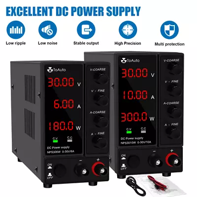 Adjustable DC Bench Power Supply 30V 10A/6A LED Precision Lab Variable UK Ship • 69.99£