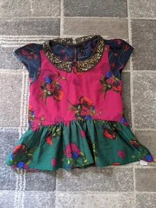 Girls Silk Floral Sequin Collar Peplum Blouse - Picture 1 of 2
