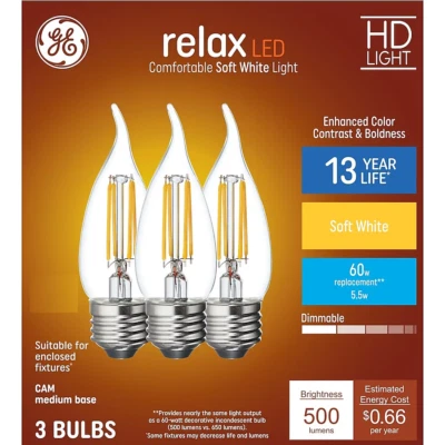 GE 60 Watt EQ Soft White Medium Base (E-26) Dimmable LED Light Bulb 3 Pack - Image 1 of 4
