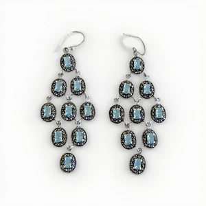 Beautiful Marcasite Chandelier Blue Crystal Earrings NWT $250 - Picture 1 of 10